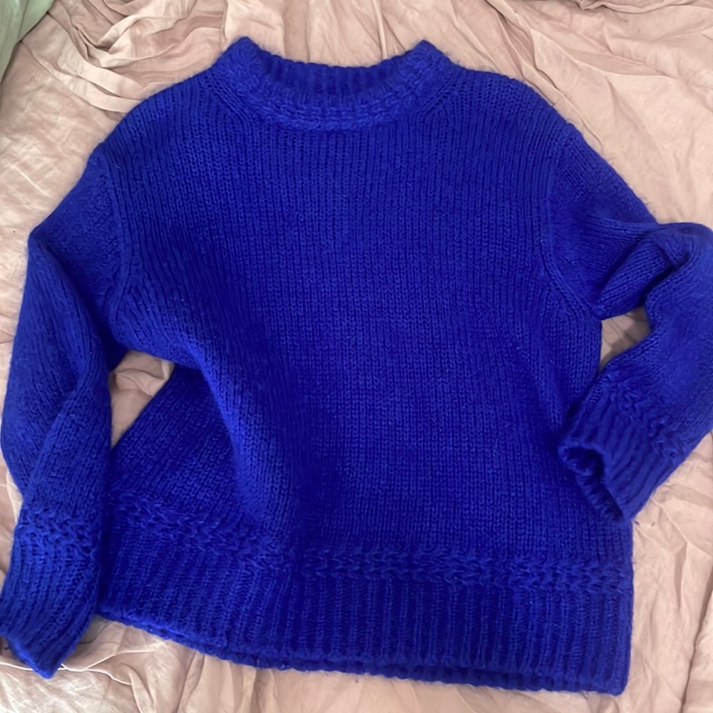 La Maille Sezane Blue Mock Neck Pullover Sweater